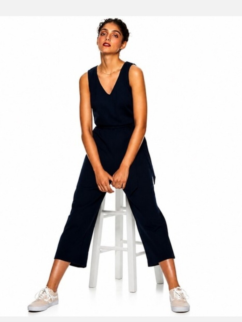 Popsugar Black Croped Cinch Waist Women's Sleeveless Jumpsuit Xxl
